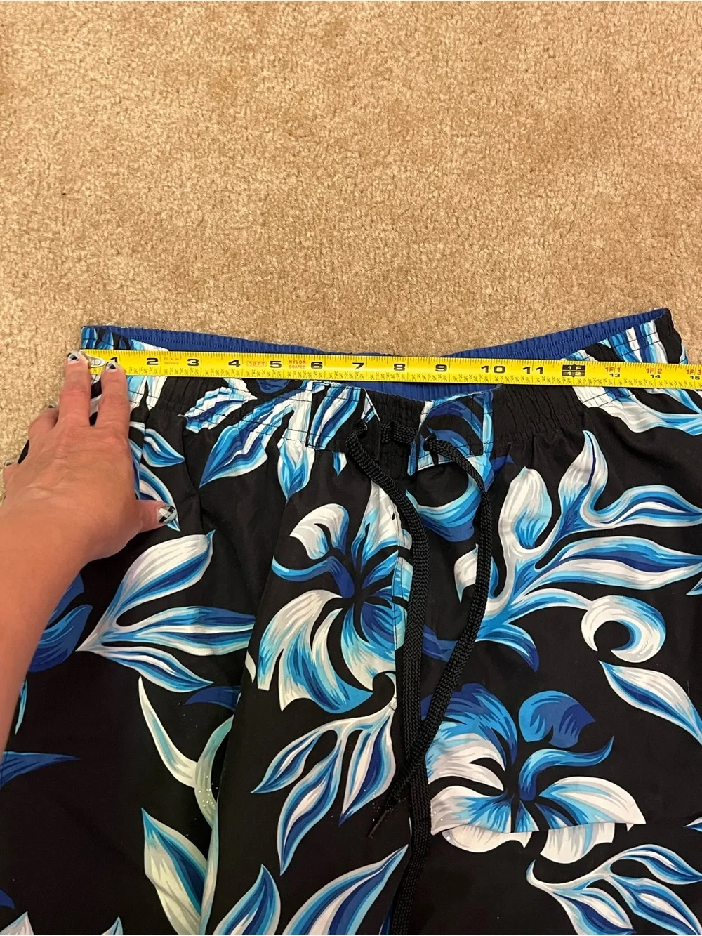 Speedo Men's Large Blue & Black Tropical Floral Swim Trunks Board Shorts⁠